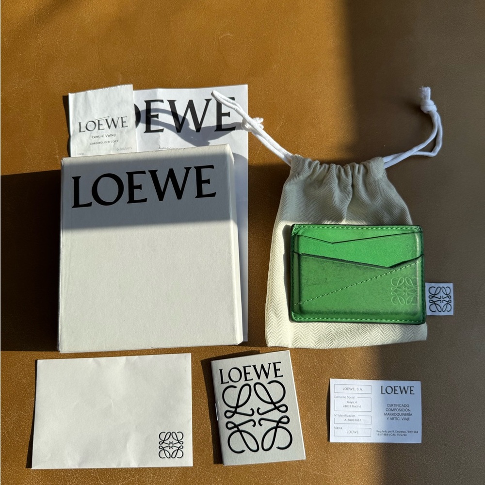 Loewe Puzzle Stitch Plain C Wallet Cardholder Apple Green Leather Rare